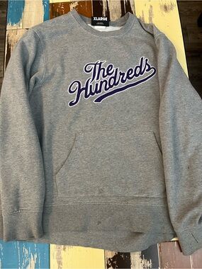 The Hundreds Gray Crewneck with Purple Script Logo